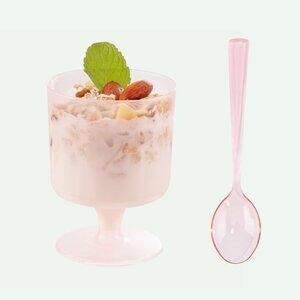 WDF 96Pack 7oz Pink Plastic Dessert Cups With Spoons - Appetizer Cups for Partie